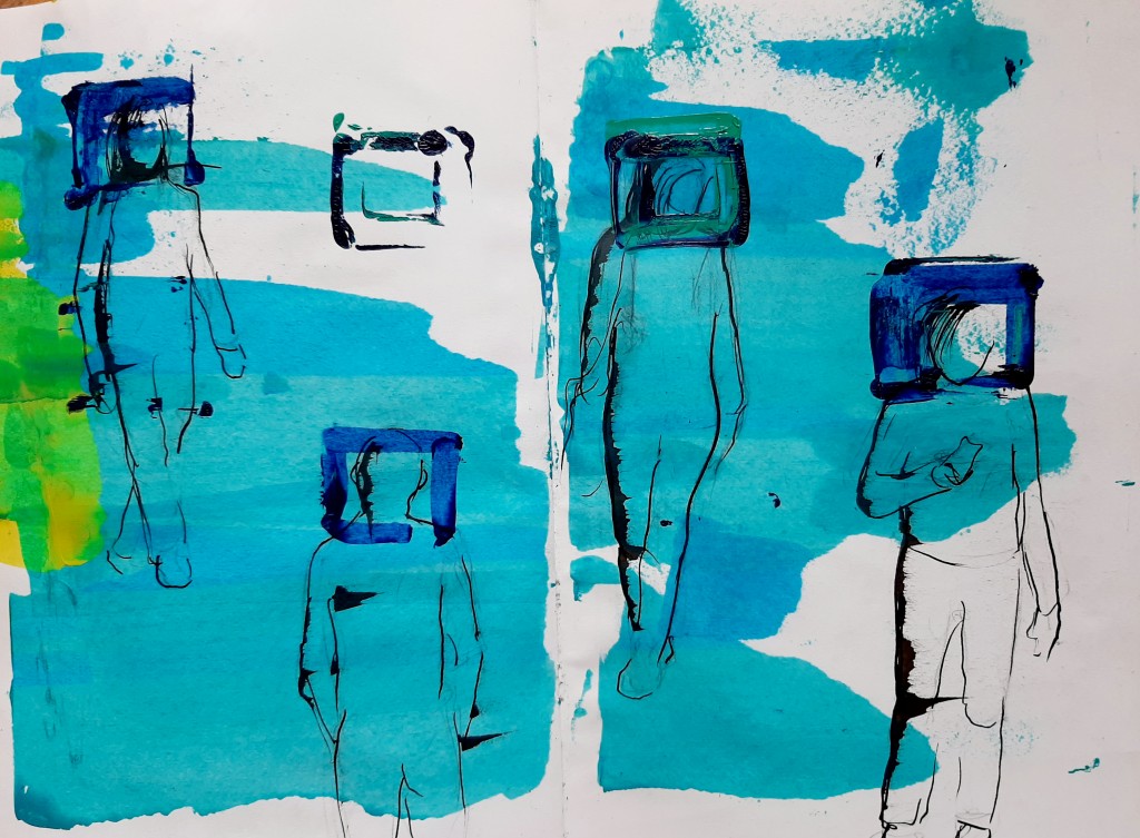 3.Лицево разпознаване, 29-42см,туш,акрил,хартия